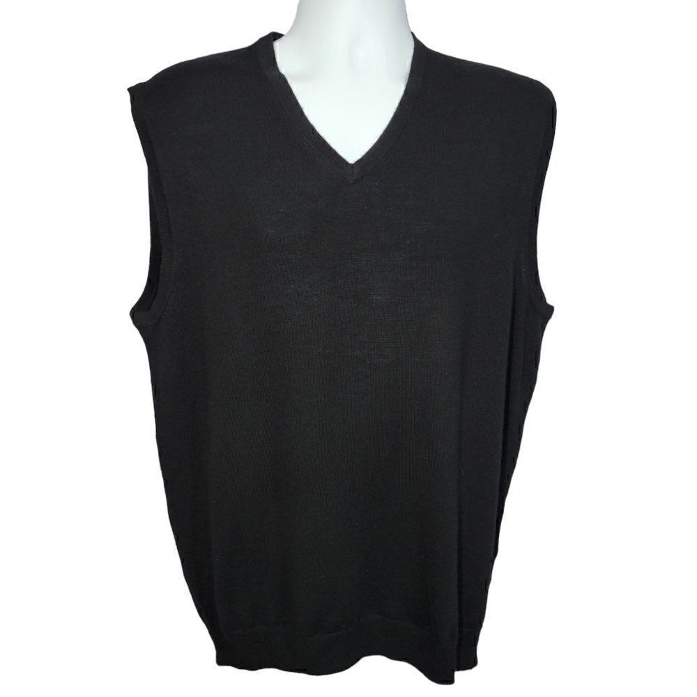 Jos. A. Bank Traveler Sweater Vest Mens Large Merino Wool V- Neck Black Office